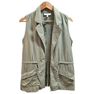 Talbots Utility Vest Small Petite Sage Drawstring Waist Pockets Canvas Hiking